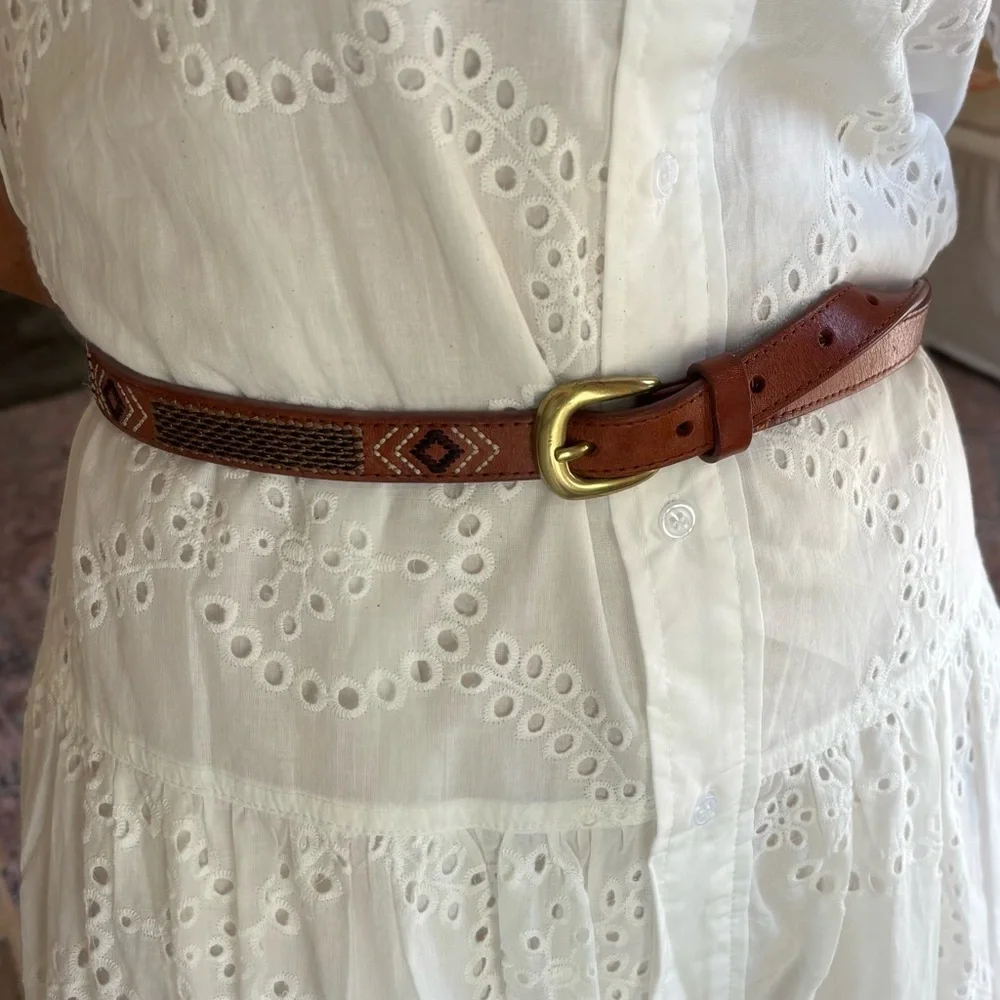 Brown leather belt gold buckle - Picture 1 of 4